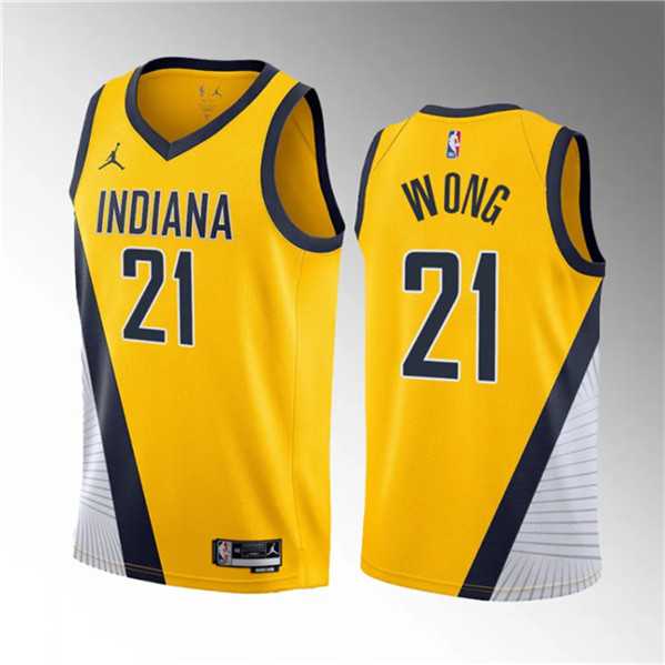 Men%27s Indiana Pacers #21 Isaiah Wong Yellow 2023 Draft Statement Edition Stitched Basketball Jersey Dzhi->indiana pacers->NBA Jersey